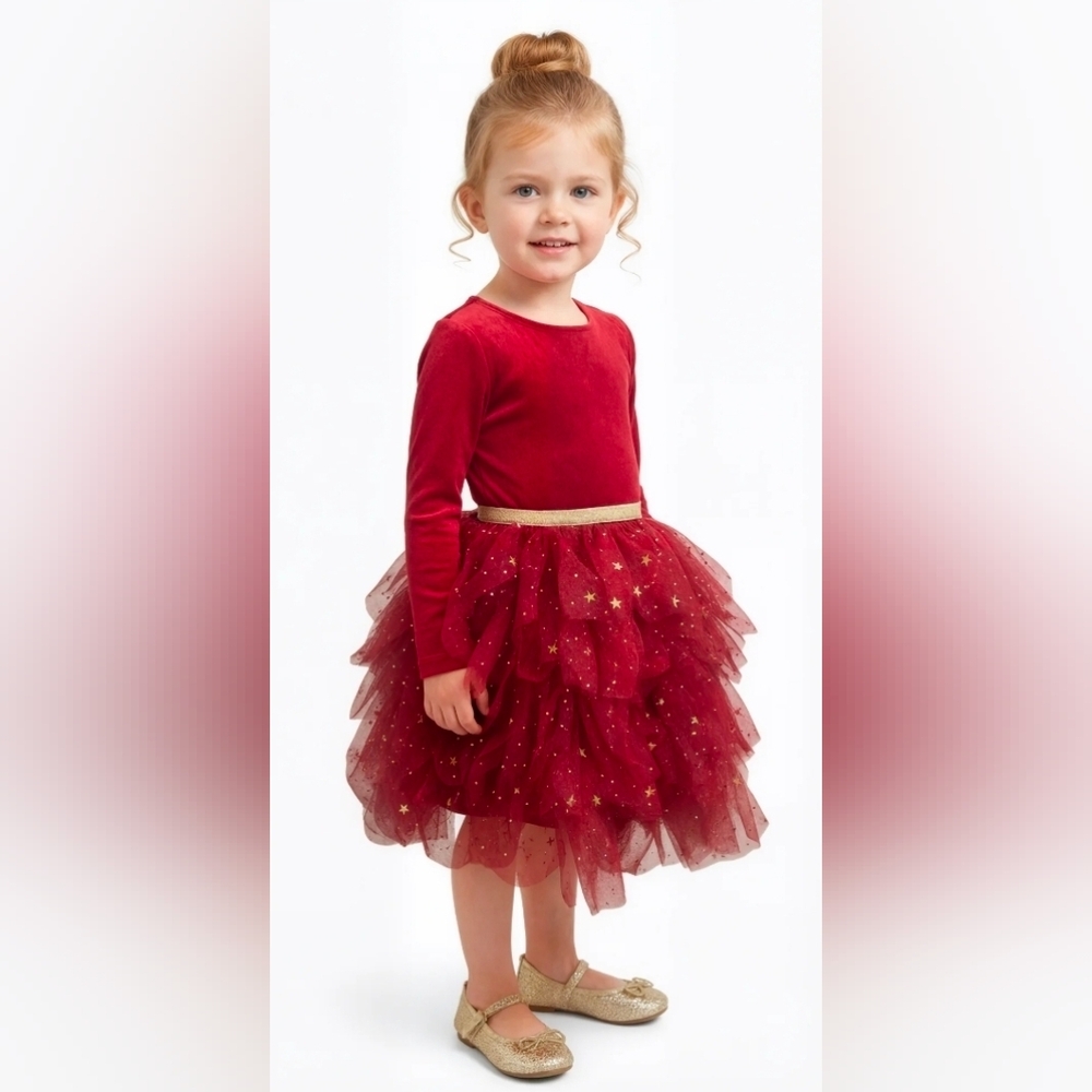Red Tulle Dress with Gold Accents, Wedding